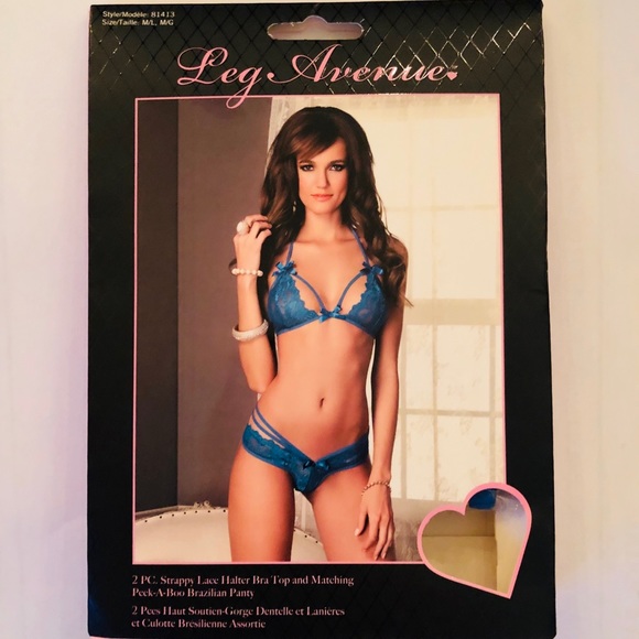 Leg Avenue 2 PC Blue Lace Bra & Matching Panty - Picture 1 of 2